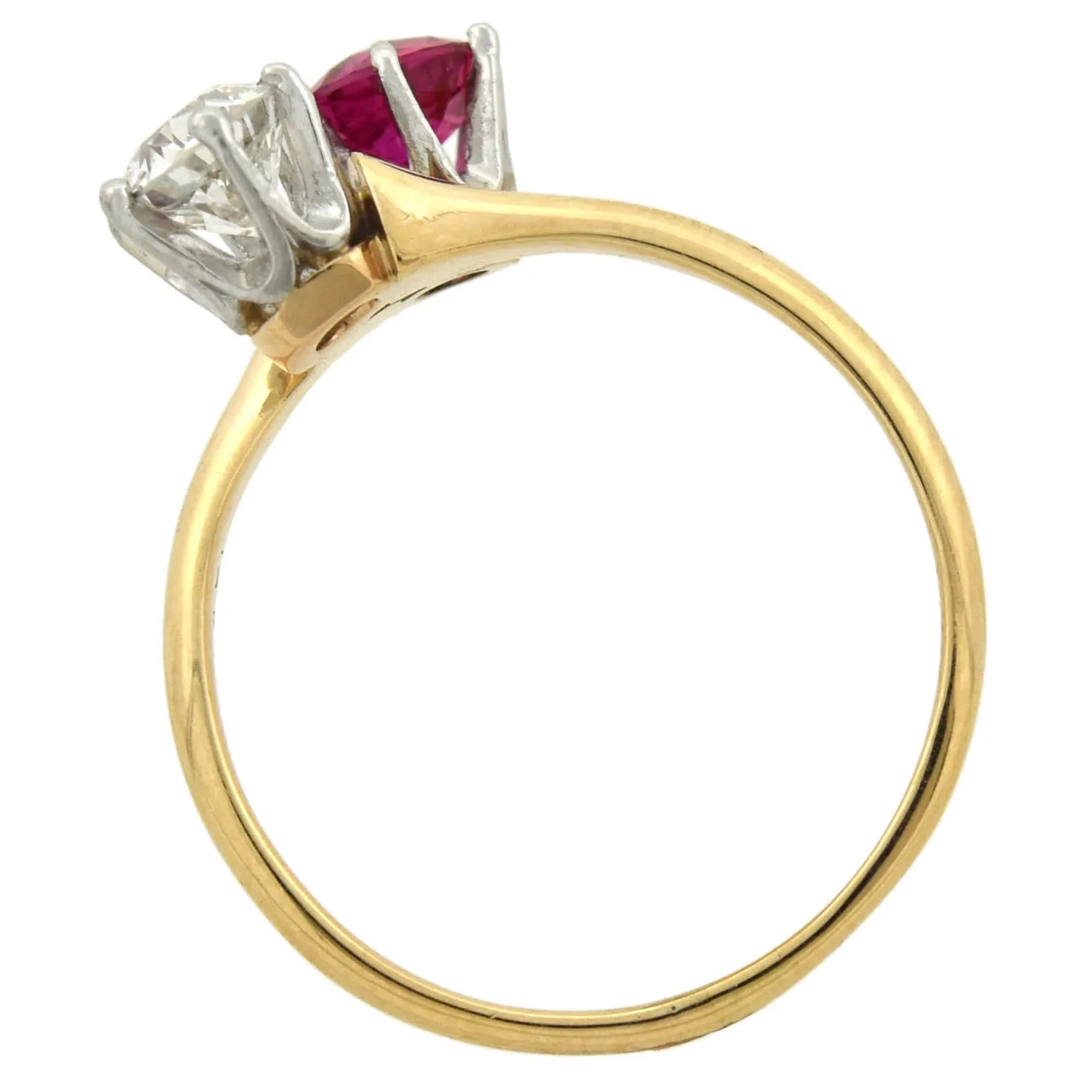 Edwardian 14kt/Platinum "Moi et Toi" Diamond   Ruby Sapphire Bypass Ring