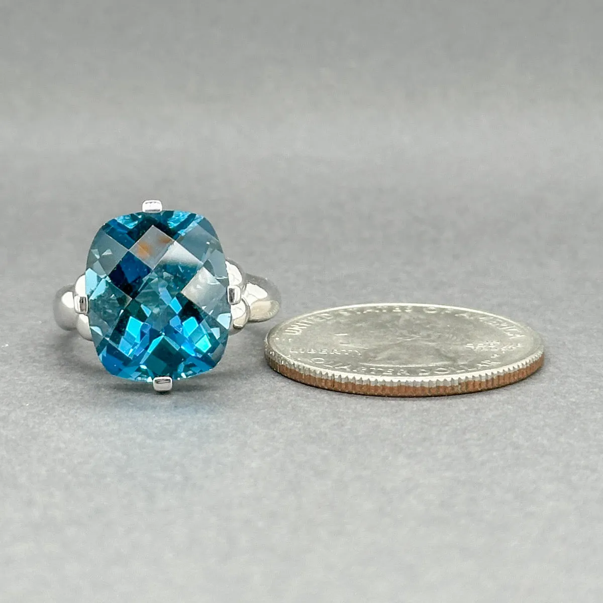Estate 10K W Gold 11.01ct London Blue Topaz Ring