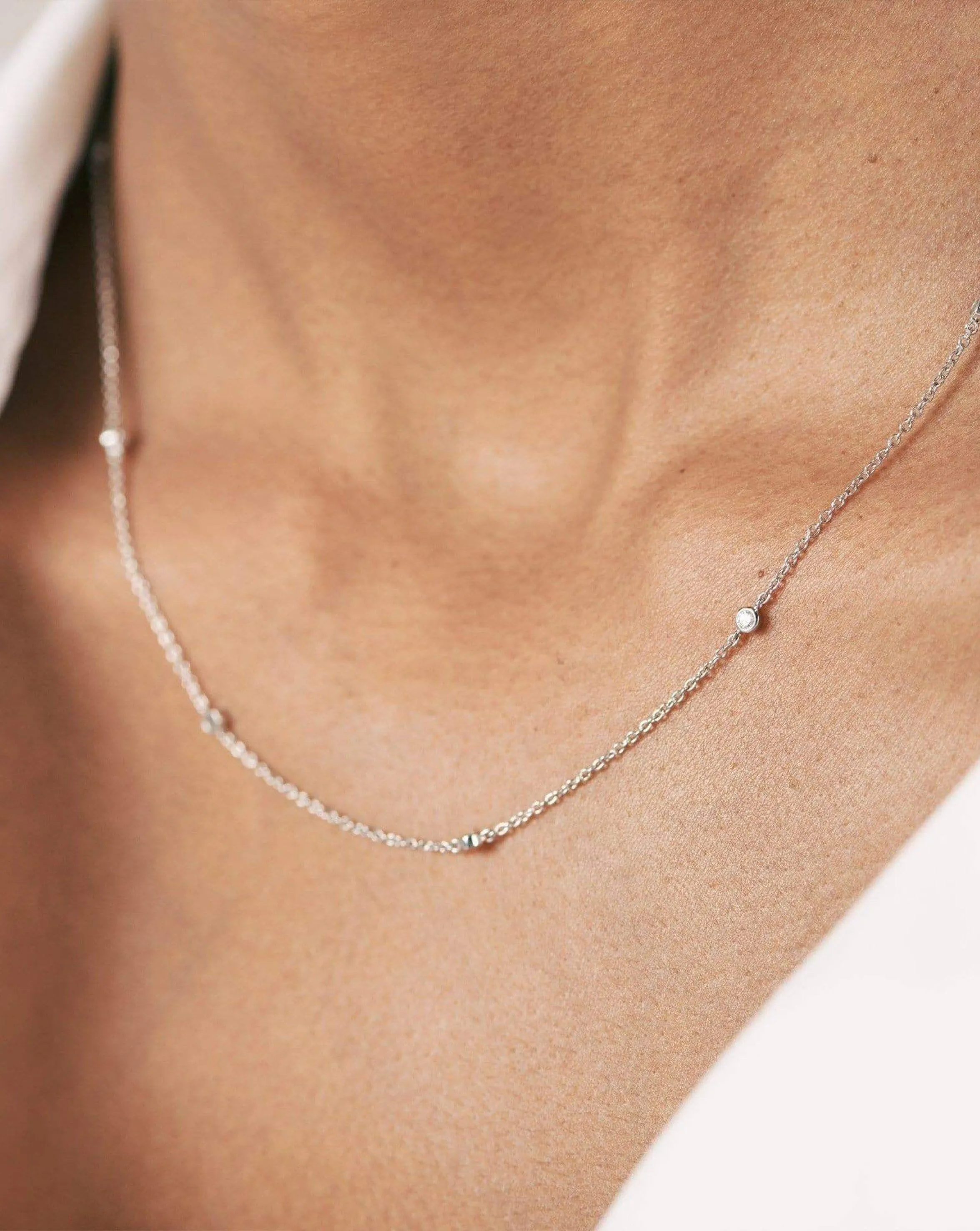 Fine Floating Diamond Necklace | 14k White Gold