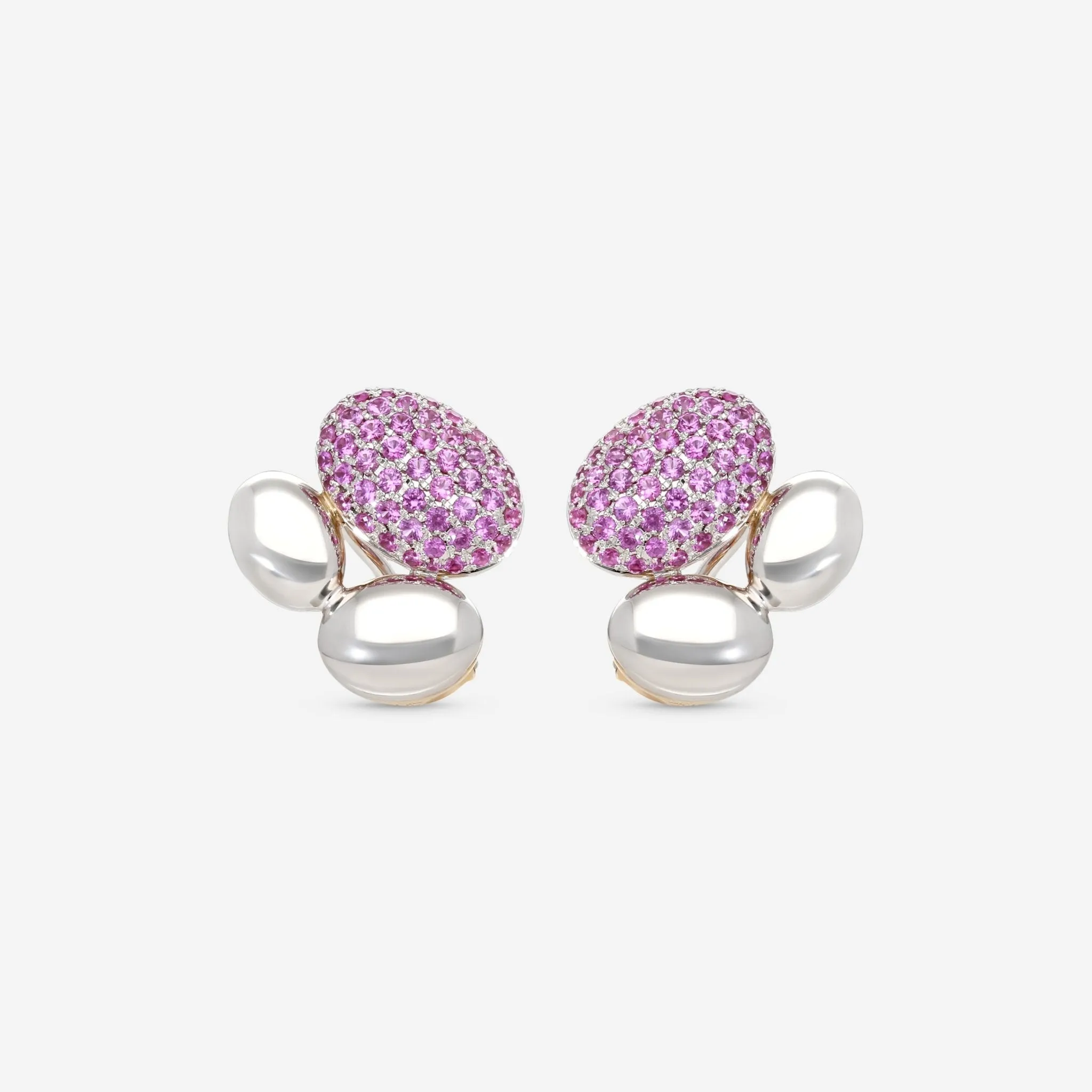 Gbelin Madagascar 18K White & Rose Gold Pink Sapphire Clip Earrings 44K-1233.8