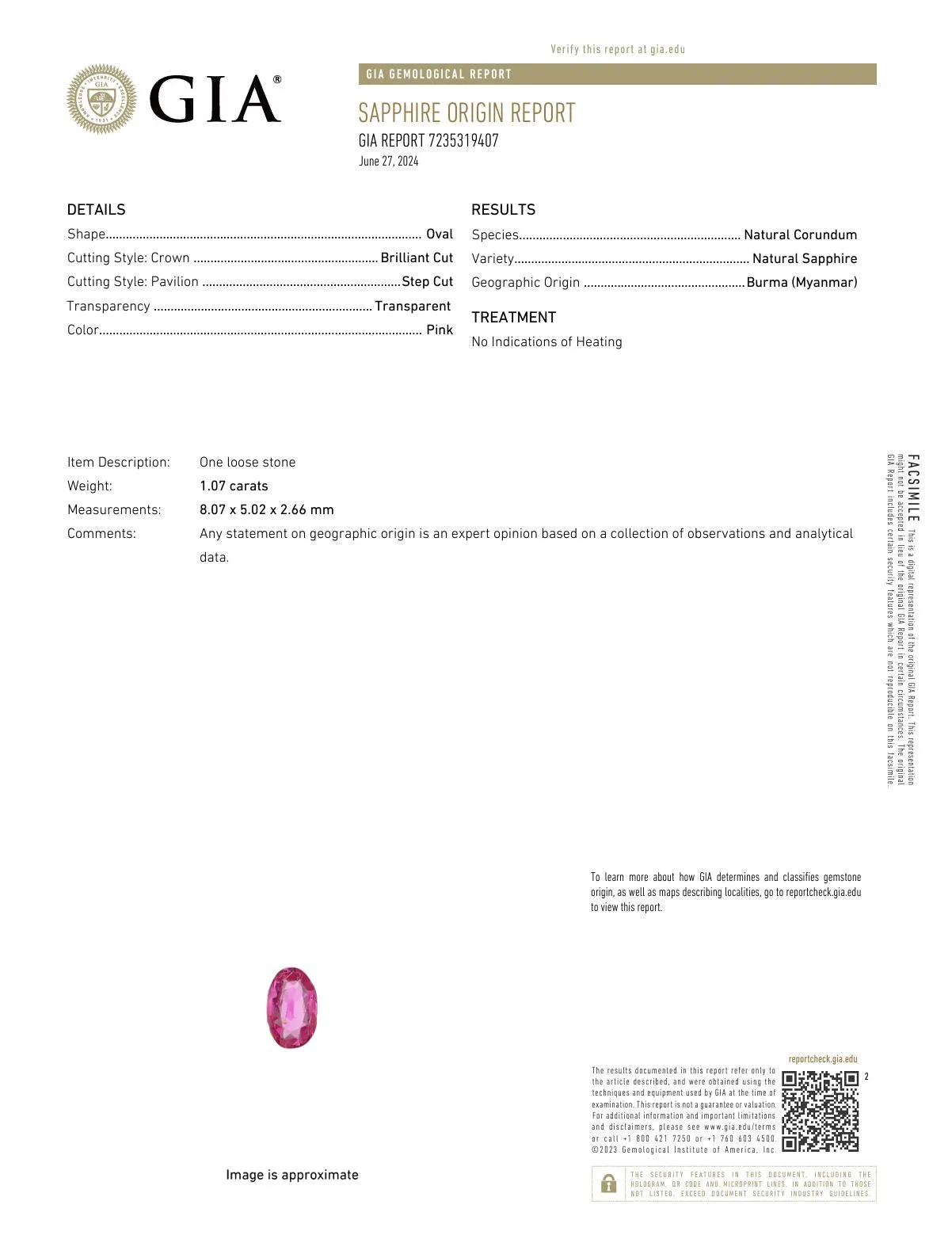 GIA 1.07 Carat Burma No Heat Pink Sapphire Diamond 18K Yellow Gold Ring