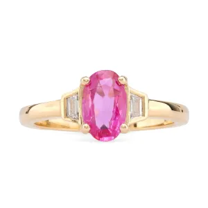 GIA 1.07 Carat Burma No Heat Pink Sapphire Diamond 18K Yellow Gold Ring