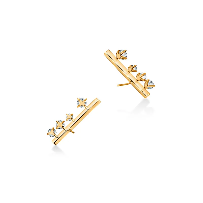 HEARTS ON FIRE 'BARRE' 18CT YELLOW GOLD FLOATING DIAMOND CLIMBER EARRINGS