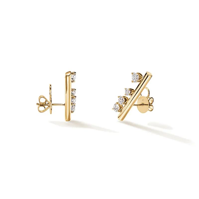HEARTS ON FIRE 'BARRE' 18CT YELLOW GOLD FLOATING DIAMOND CLIMBER EARRINGS