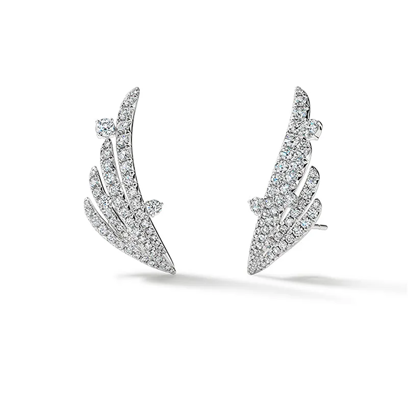 HEARTS ON FIRE VELA 18CT WHITE GOLD FRENCH CUT PAVE DIAMOND CLIMBER EARRINGS