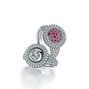 JORG HEINZ E-MOTION WHITE GOLD DIAMOND AND PINK SAPPHIRE RING