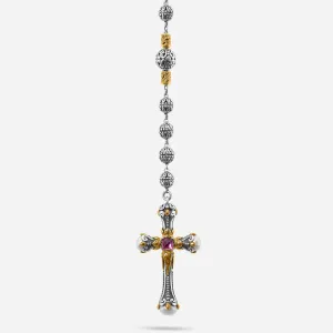 Konstantino Kleos Sterling Silver and 18K Yellow Gold, Pearl and Pink Sapphire Lariat Necklace KOMK4736-450-CUT