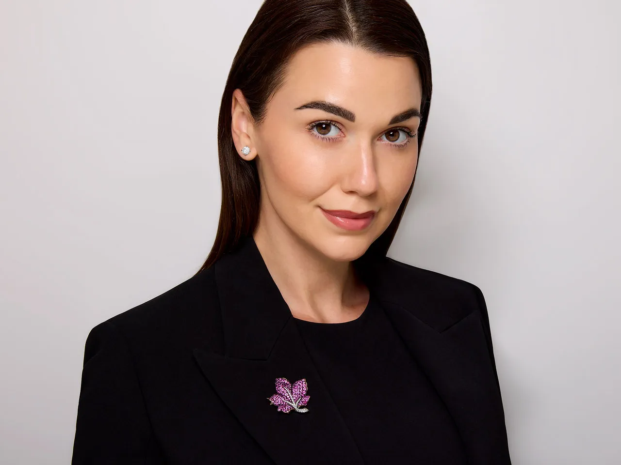 Martin Katz Pink Sapphire and Diamond Leaf Brooch in 18K Gold