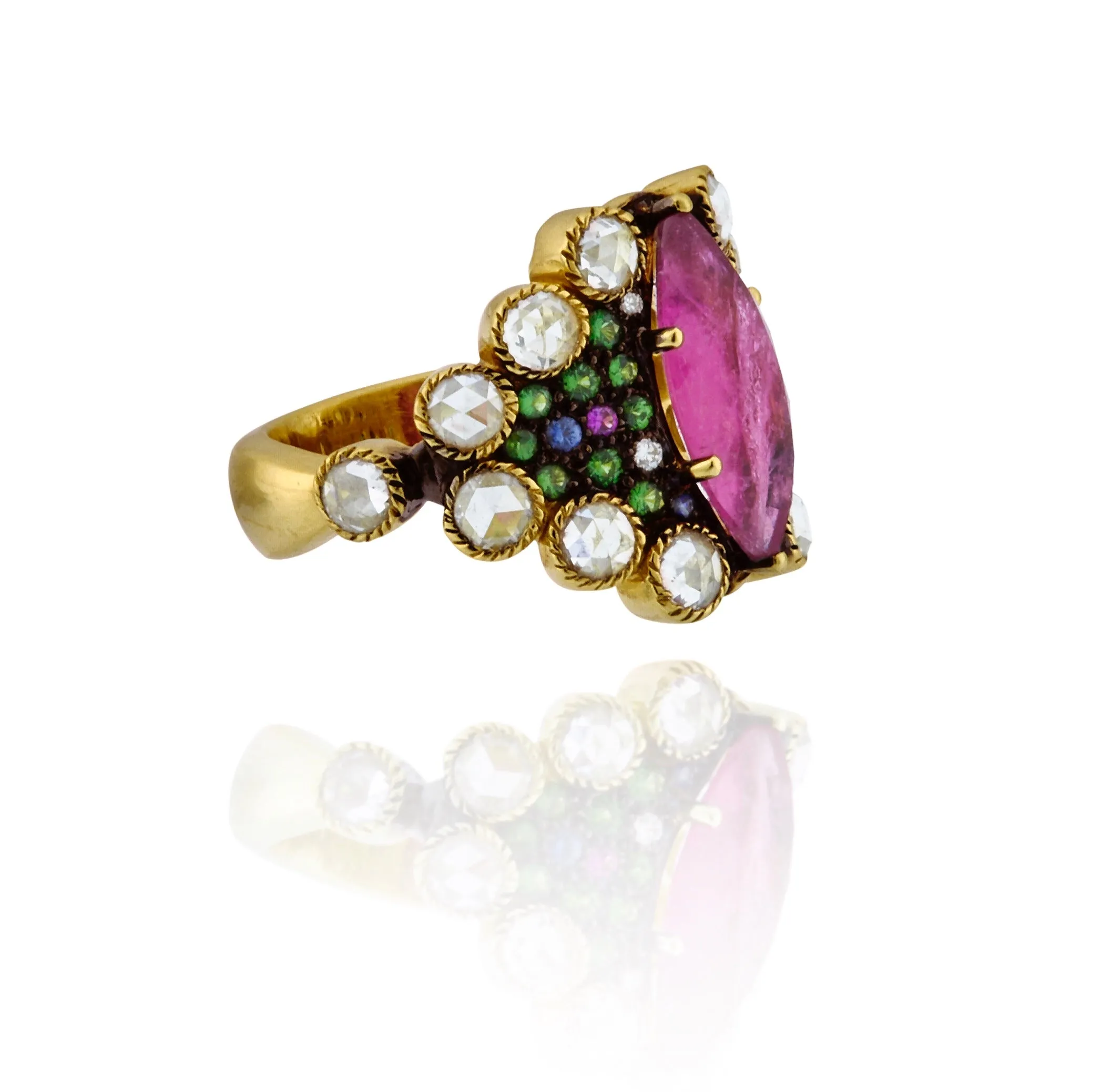 One-of-a-Kind 18kt Green Gold 'Tutti Frutti' Cocktail Ring II