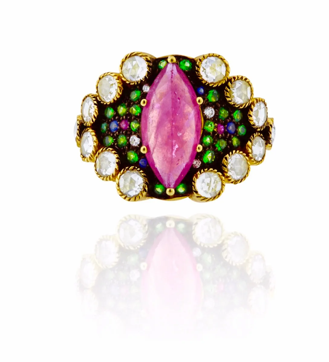 One-of-a-Kind 18kt Green Gold 'Tutti Frutti' Cocktail Ring II