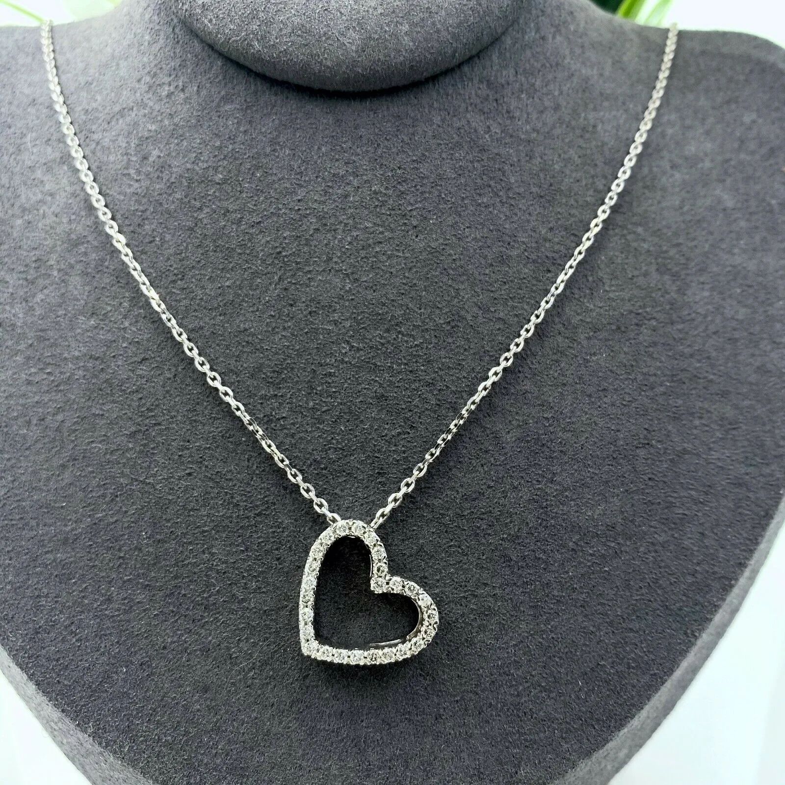 Open Heart Diamond Pendant 22'' Necklace 14K White Gold