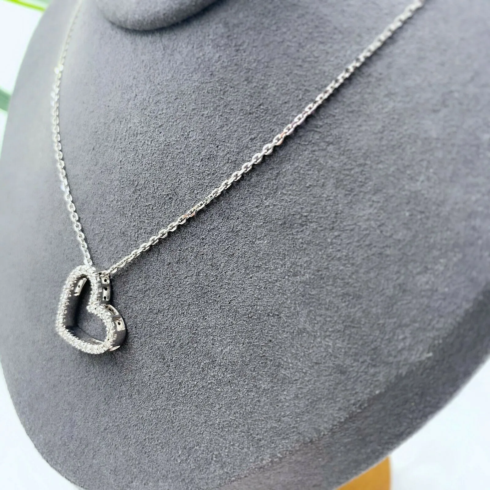 Open Heart Diamond Pendant 22'' Necklace 14K White Gold