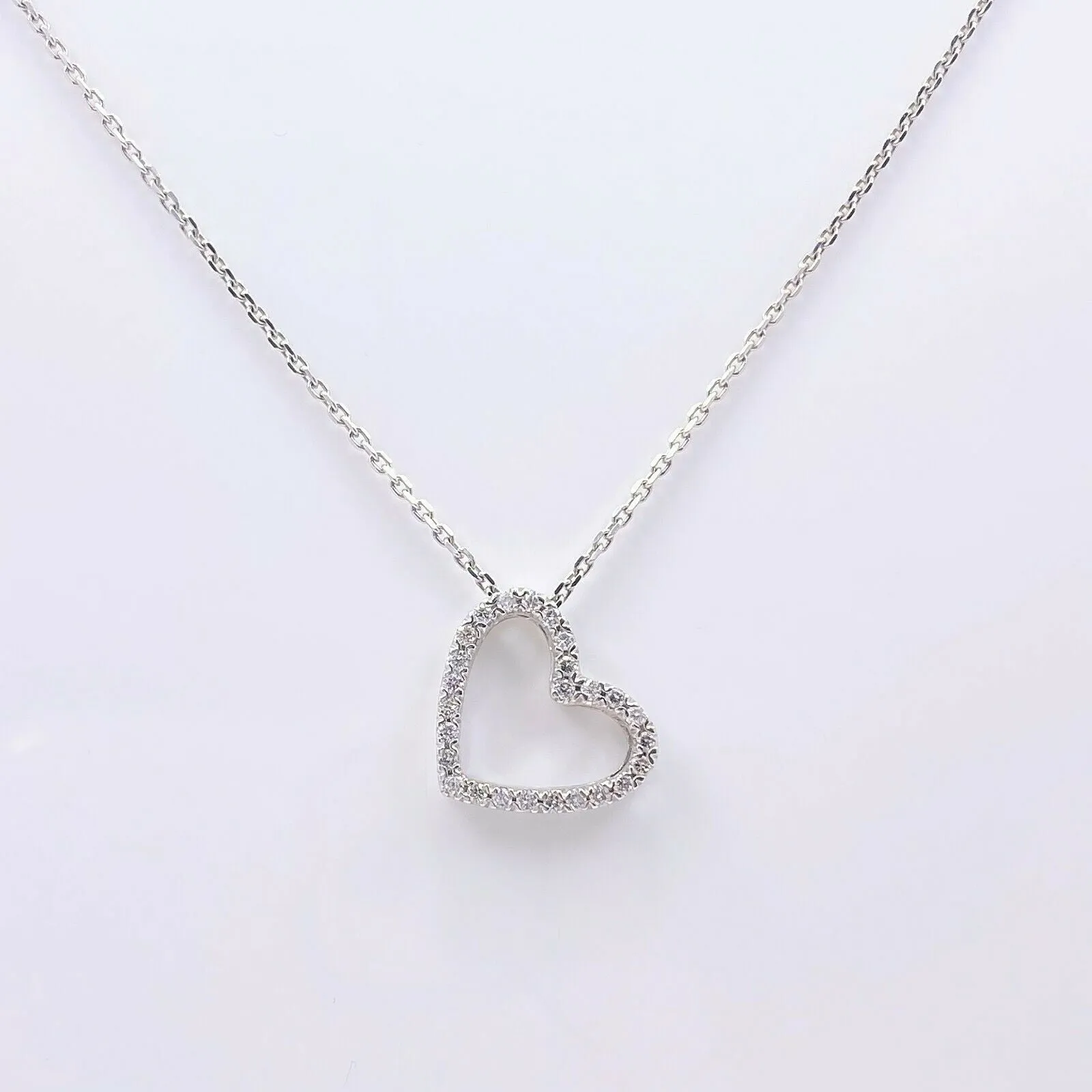 Open Heart Diamond Pendant 22'' Necklace 14K White Gold
