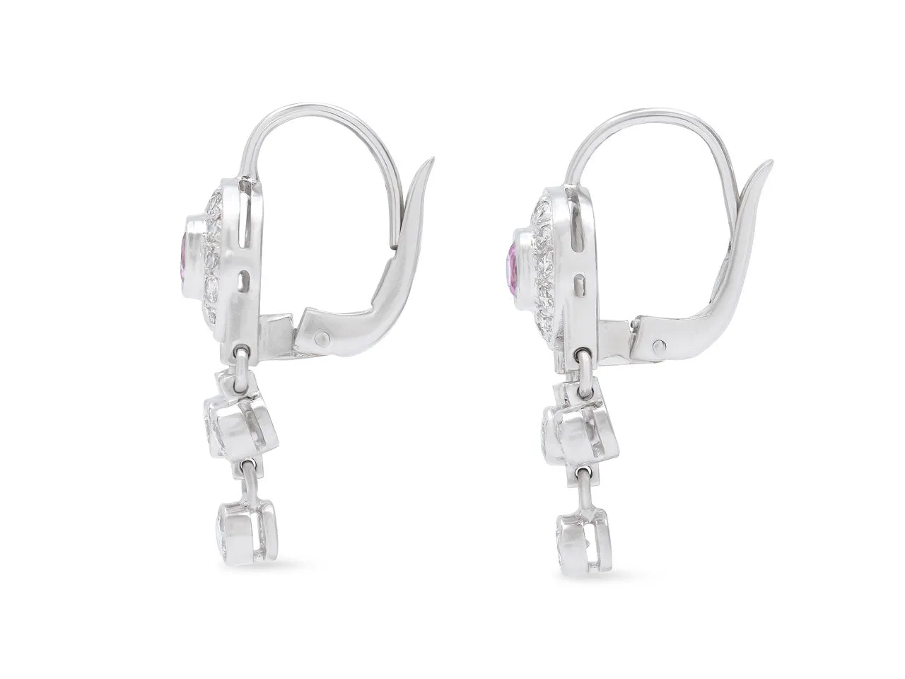 Pink Sapphire and Diamond Earrings in 18K White Gold