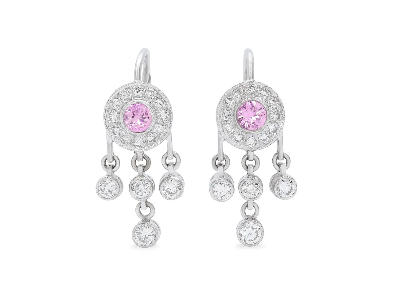 Pink Sapphire and Diamond Earrings in 18K White Gold