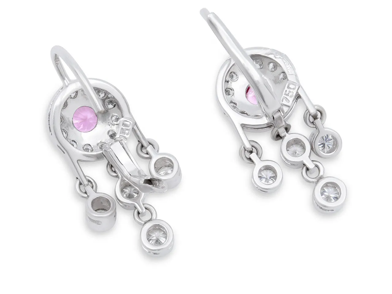 Pink Sapphire and Diamond Earrings in 18K White Gold