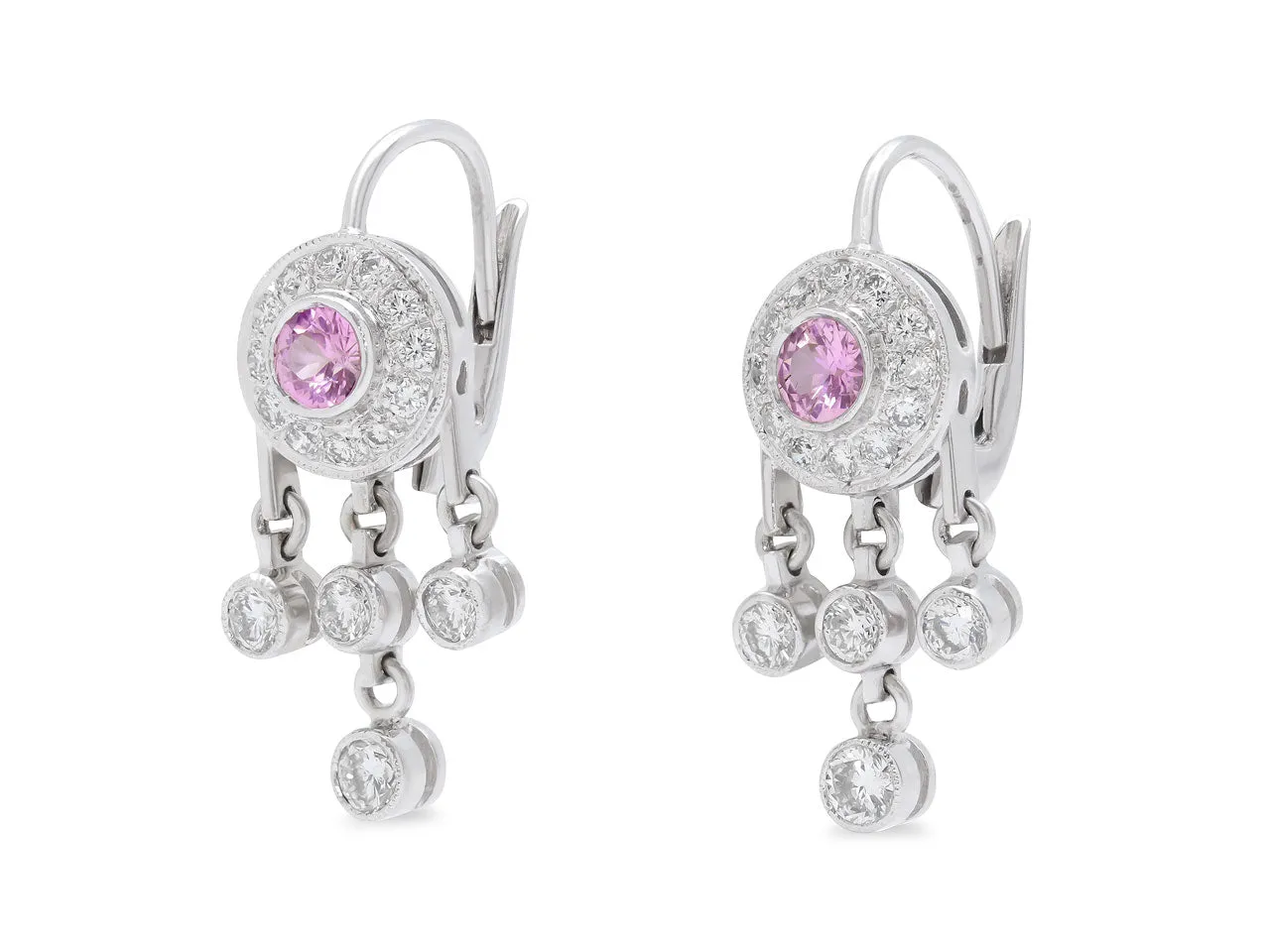 Pink Sapphire and Diamond Earrings in 18K White Gold