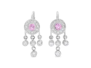 Pink Sapphire and Diamond Earrings in 18K White Gold