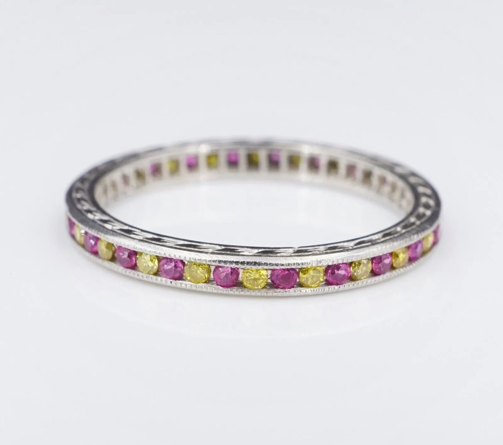 Platinum 1/2 ctw Yellow Diamond Pink Sapphire Eternity Band Stacker Ring RG2631