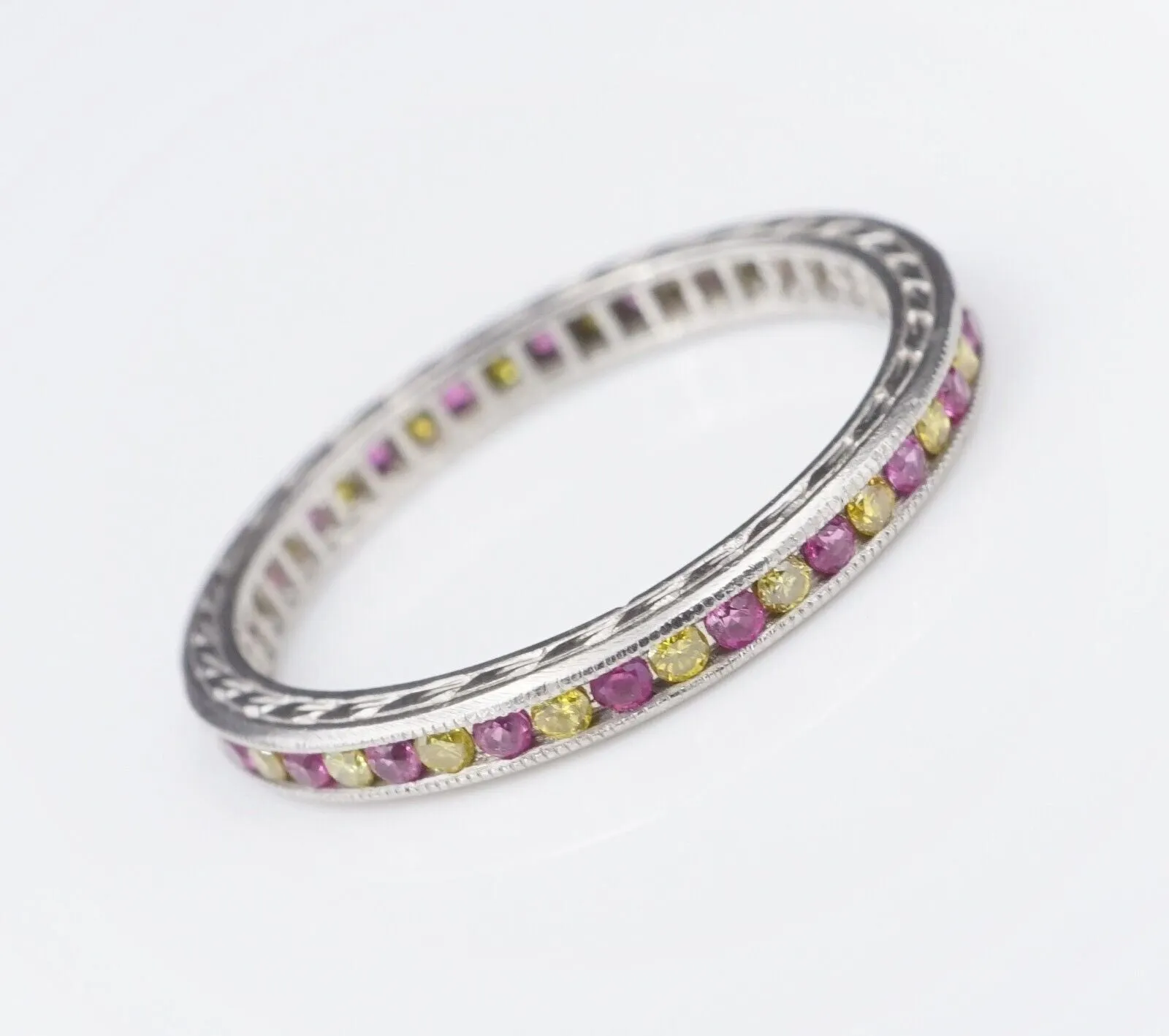 Platinum 1/2 ctw Yellow Diamond Pink Sapphire Eternity Band Stacker Ring RG2631
