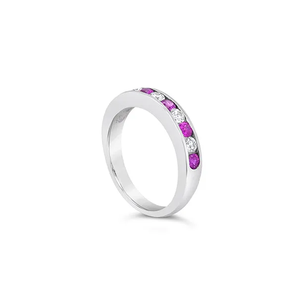 PLATINUM PINK SAPPHIRE AND WHITE DIAMOND BAND