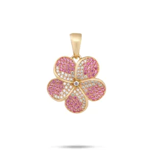 Plumeria Pink Sapphire Pendant in Gold with Diamonds - 20mm