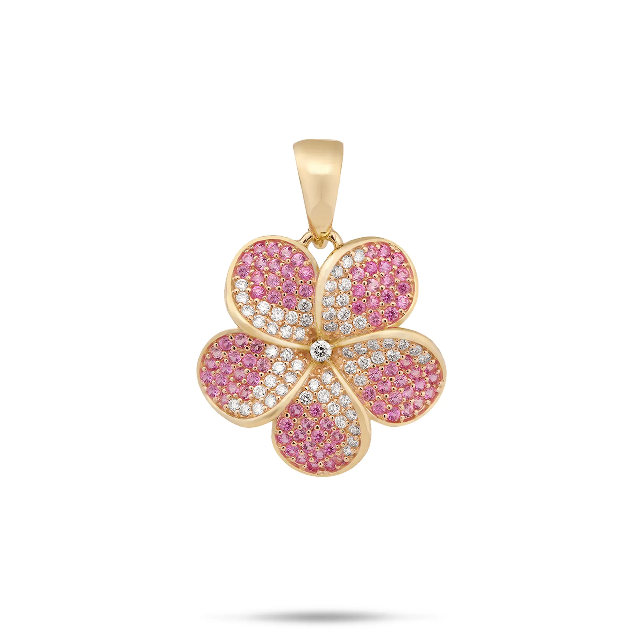 Plumeria Pink Sapphire Pendant in Gold with Diamonds - 20mm