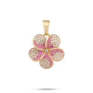 Plumeria Pink Sapphire Pendant in Gold with Diamonds - 20mm