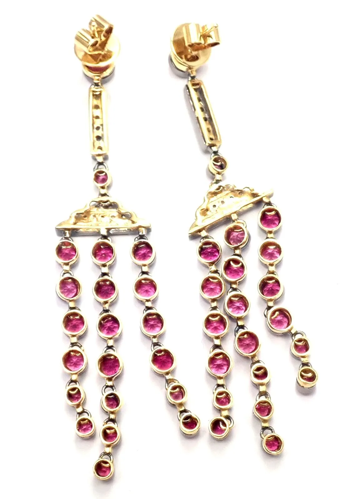 Rare! Authentic Laura Munder 18k Yellow Gold Diamond Pink Sapphire Earrings