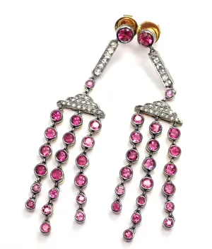 Rare! Authentic Laura Munder 18k Yellow Gold Diamond Pink Sapphire Earrings