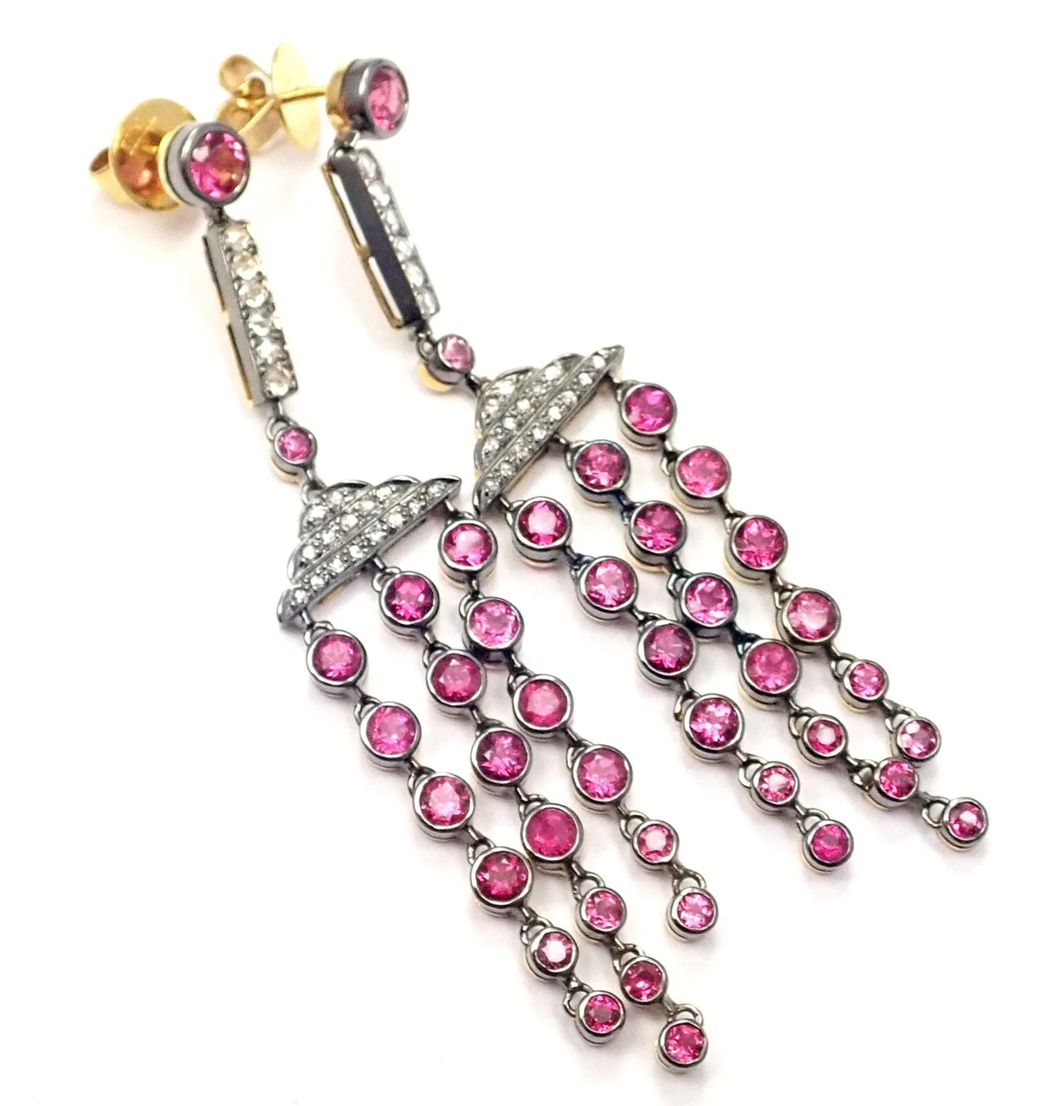 Rare! Authentic Laura Munder 18k Yellow Gold Diamond Pink Sapphire Earrings