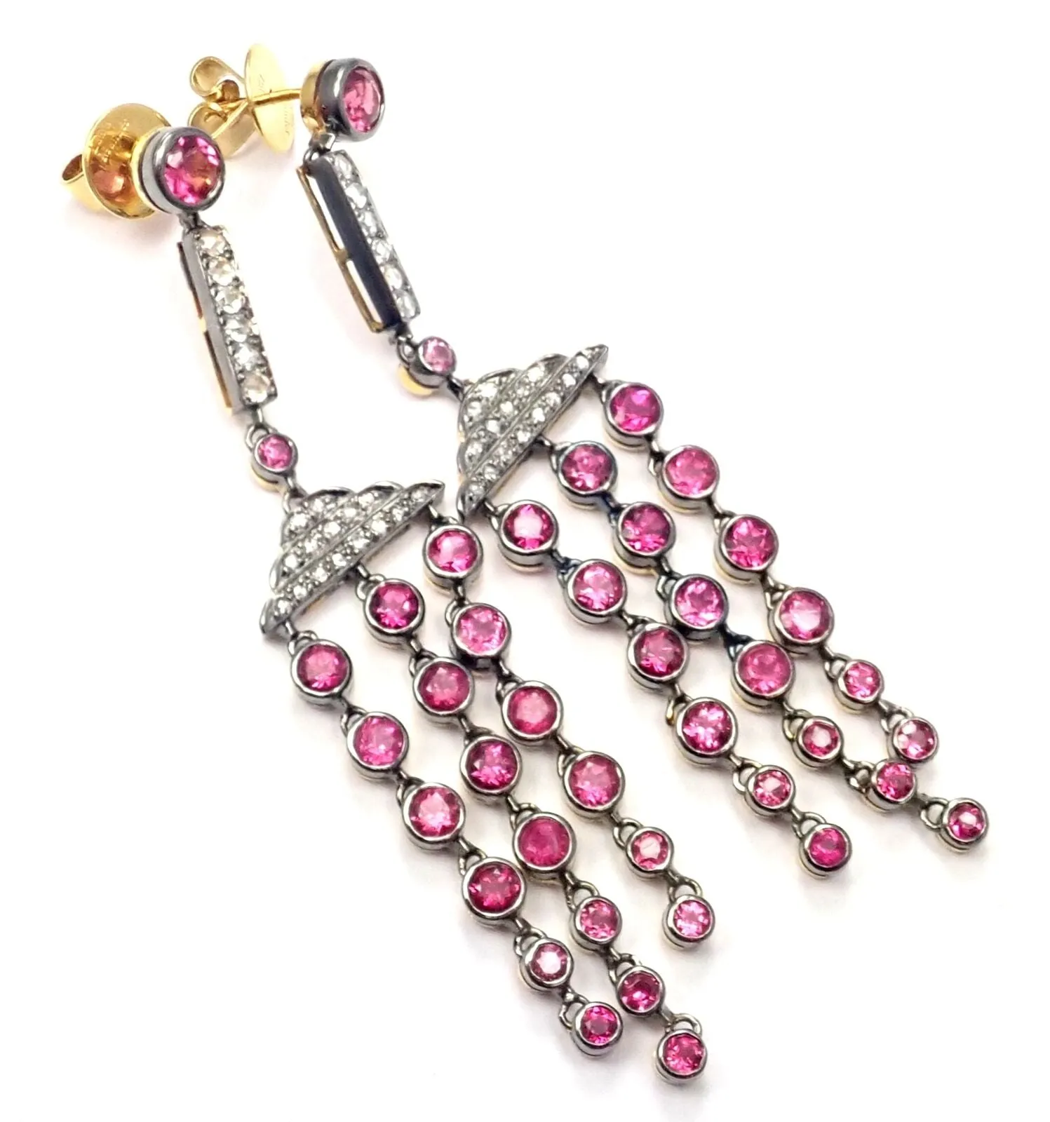 Rare! Authentic Laura Munder 18k Yellow Gold Diamond Pink Sapphire Earrings