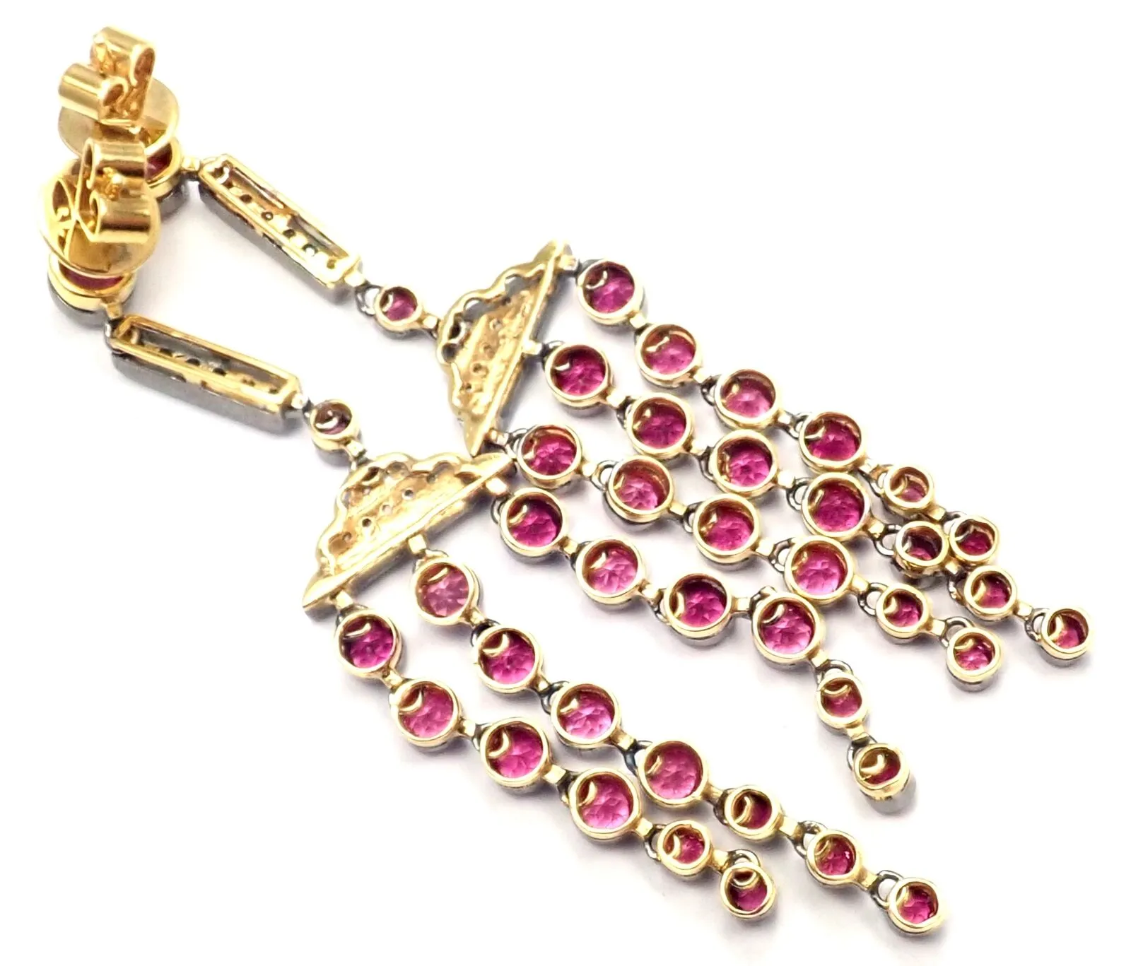 Rare! Authentic Laura Munder 18k Yellow Gold Diamond Pink Sapphire Earrings