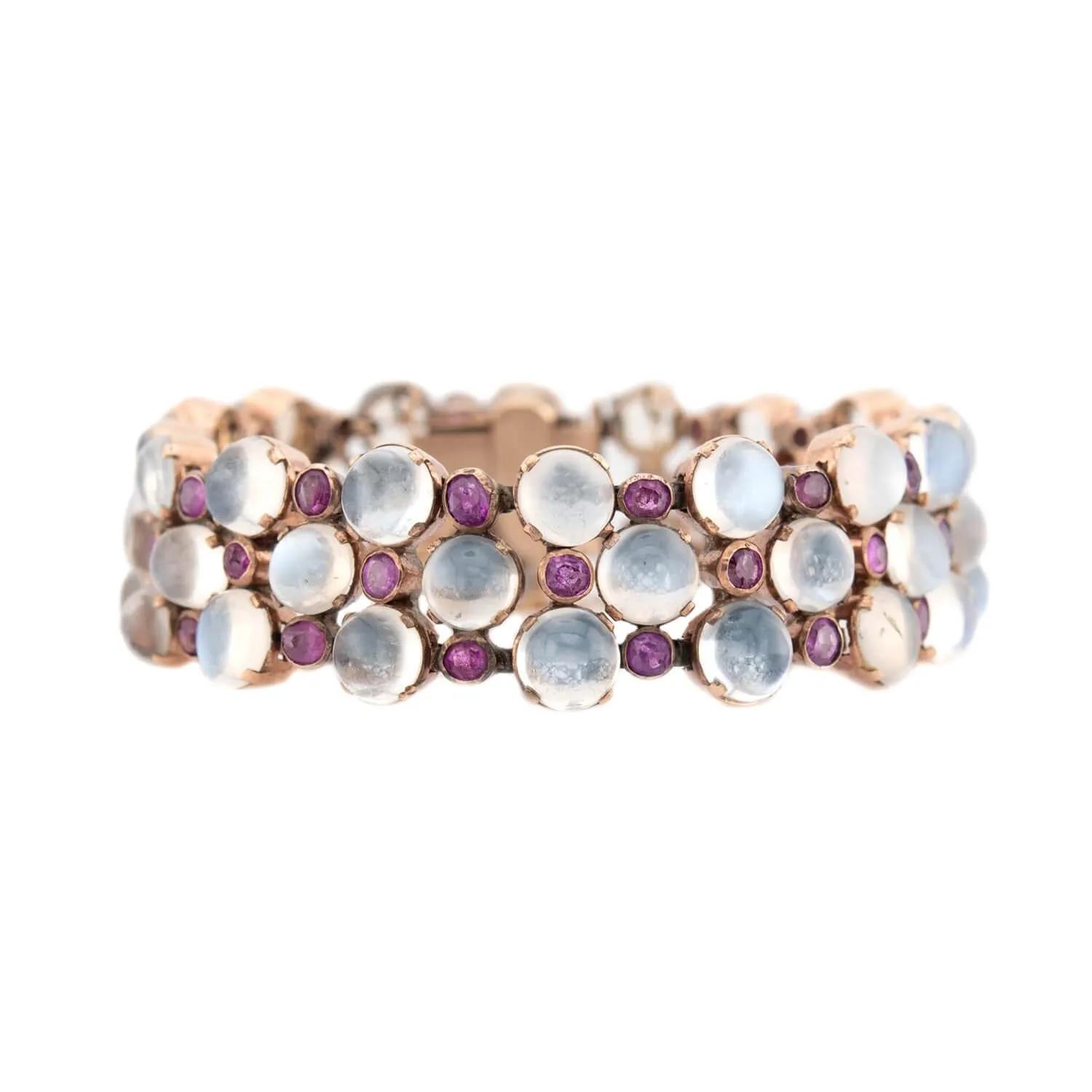 Retro 14k Moonstone and Sapphire Earring and Bracelet Set