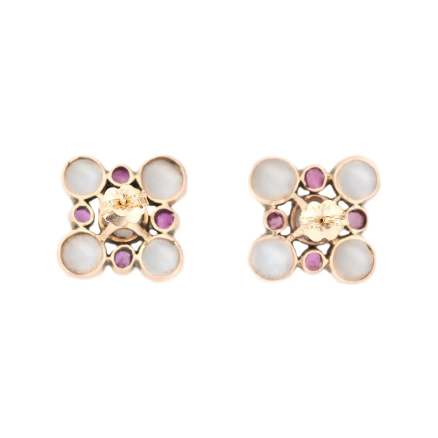 Retro 14k Moonstone and Sapphire Earring and Bracelet Set