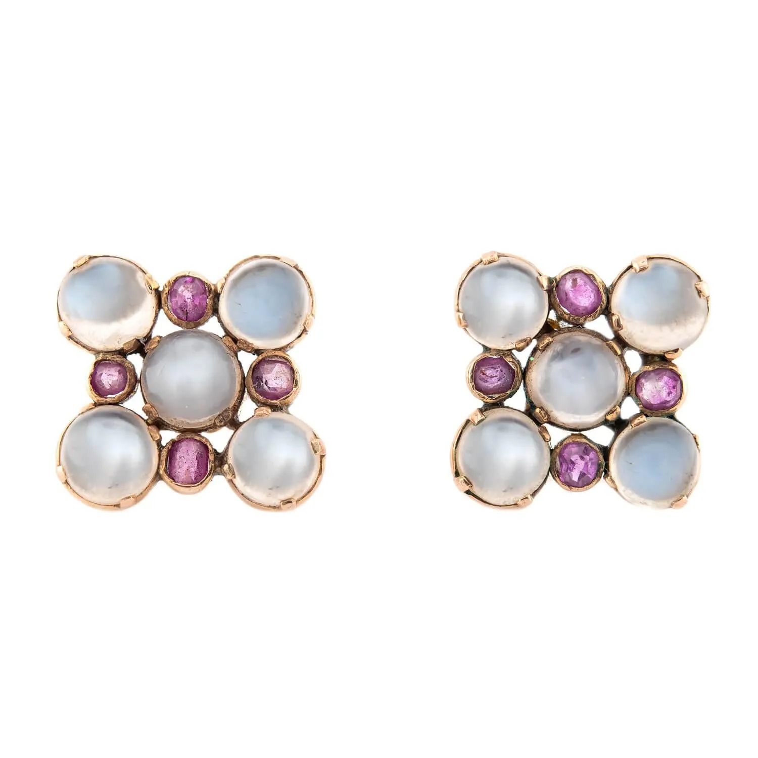 Retro 14k Moonstone and Sapphire Earring and Bracelet Set