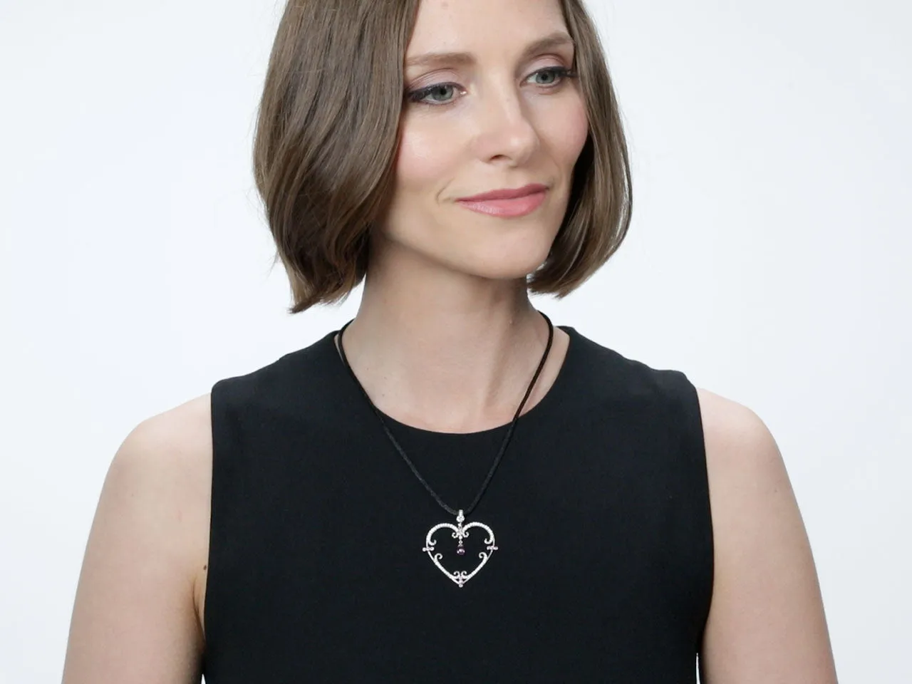 Rhonda Faber Green 'Filigreen Heart' Diamond and Pink Sapphire Pendant in 18K White Gold
