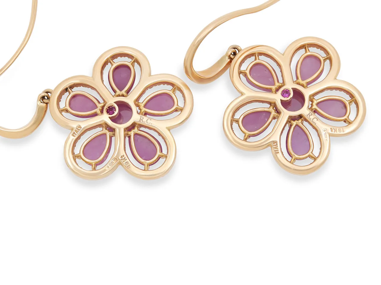 Roberto Coin Pink Sapphire and Diamond Flower Earrings in 18K Rose Gold