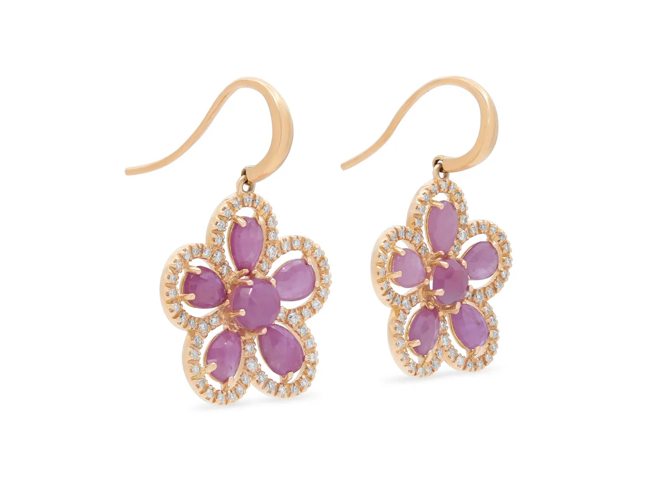 Roberto Coin Pink Sapphire and Diamond Flower Earrings in 18K Rose Gold