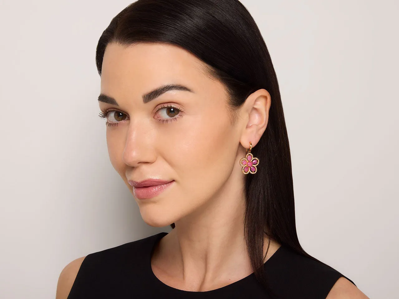 Roberto Coin Pink Sapphire and Diamond Flower Earrings in 18K Rose Gold