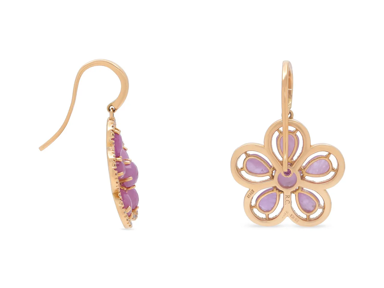 Roberto Coin Pink Sapphire and Diamond Flower Earrings in 18K Rose Gold