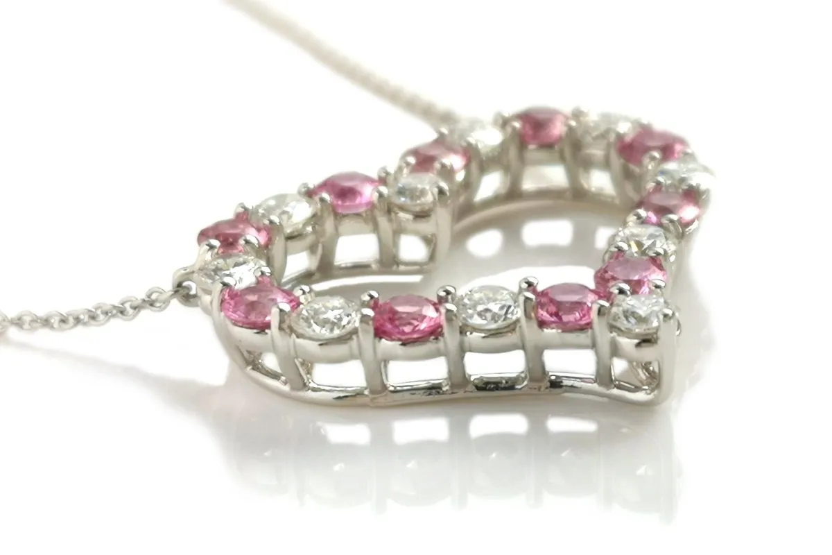 Tiffany & Co Large Hearts Diamond Pink Sapphire Pendant Necklace