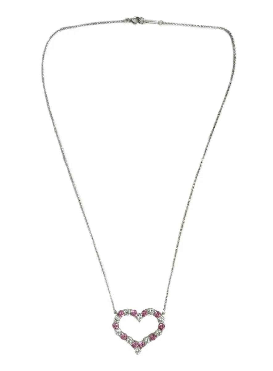 Tiffany & Co Large Hearts Diamond Pink Sapphire Pendant Necklace