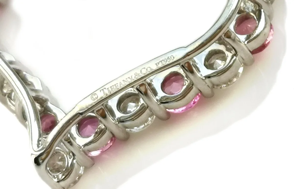 Tiffany & Co Large Hearts Diamond Pink Sapphire Pendant Necklace