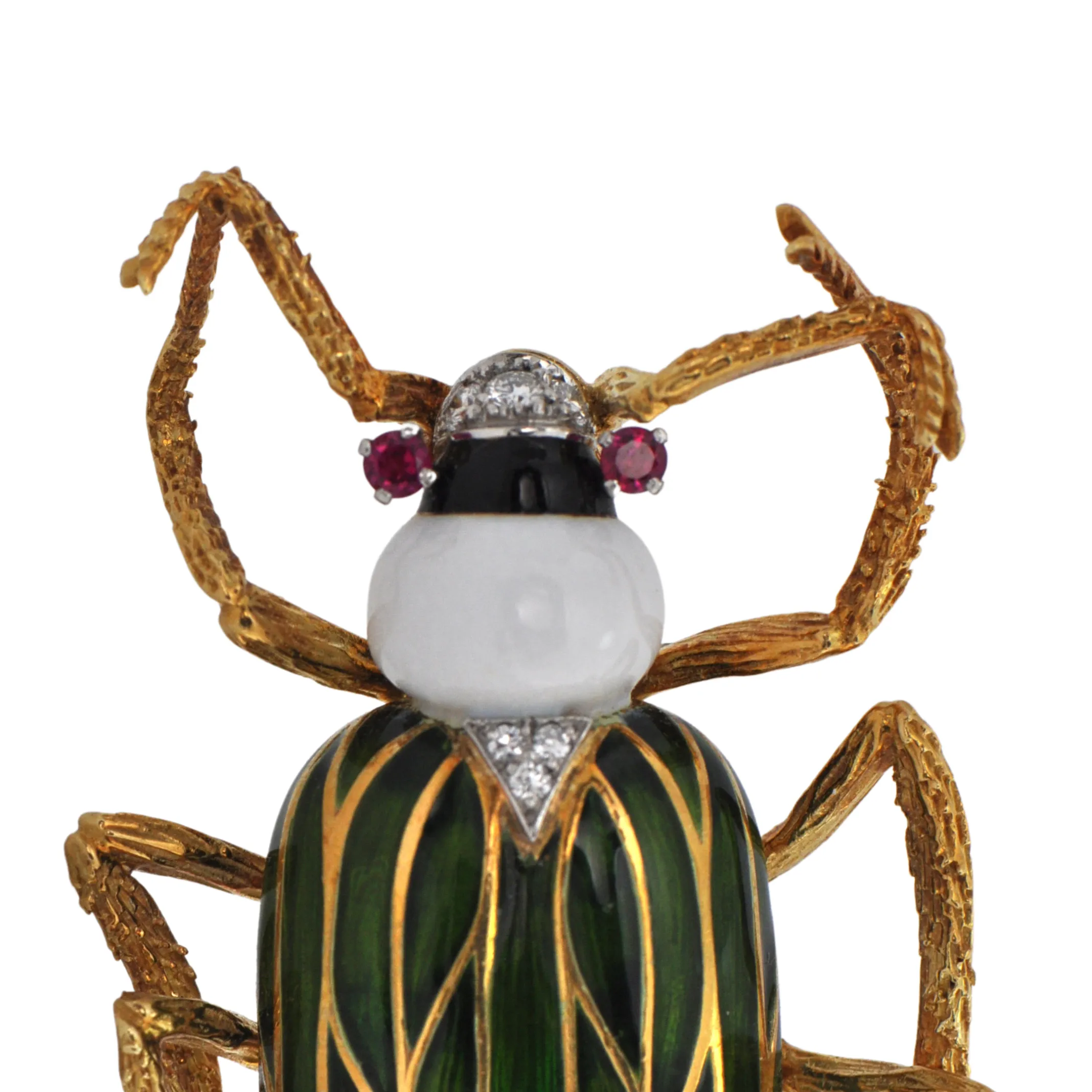 Vintage "Spitzer & Fuhrman"  Diamond, Pink Sapphire, and Enamel 18k Gold Beetle Bug Brooch 'France'