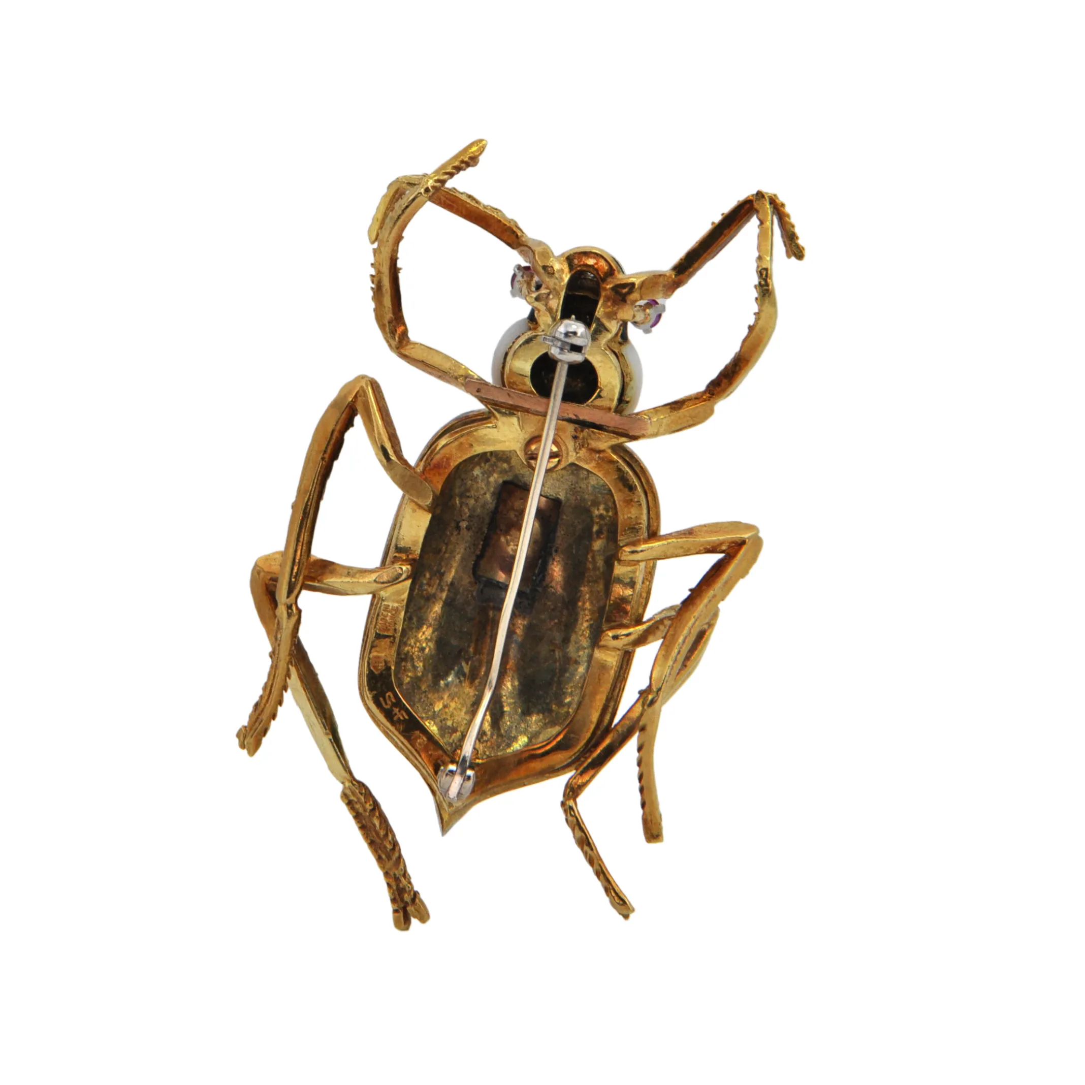 Vintage "Spitzer & Fuhrman"  Diamond, Pink Sapphire, and Enamel 18k Gold Beetle Bug Brooch 'France'
