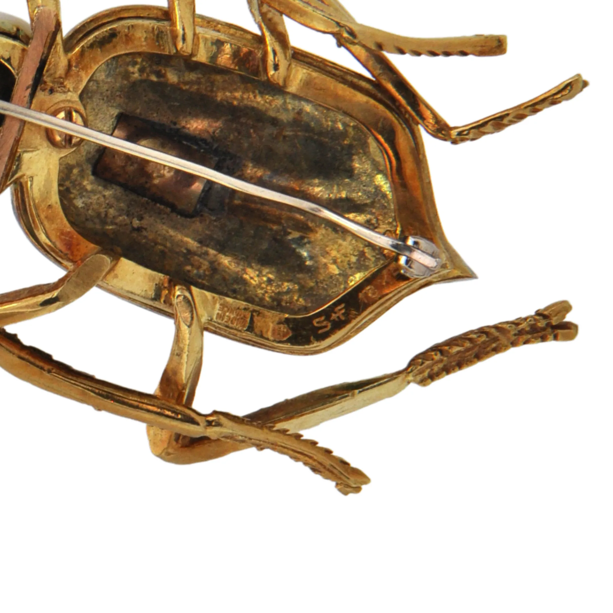 Vintage "Spitzer & Fuhrman"  Diamond, Pink Sapphire, and Enamel 18k Gold Beetle Bug Brooch 'France'