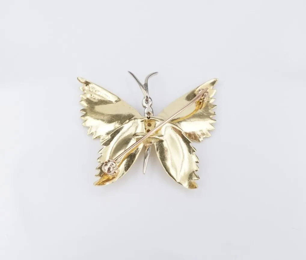 Vintage Tiffany & Co 18k Gold Platinum Diamond Butterfly Pin Brooch 1.25" OG496
