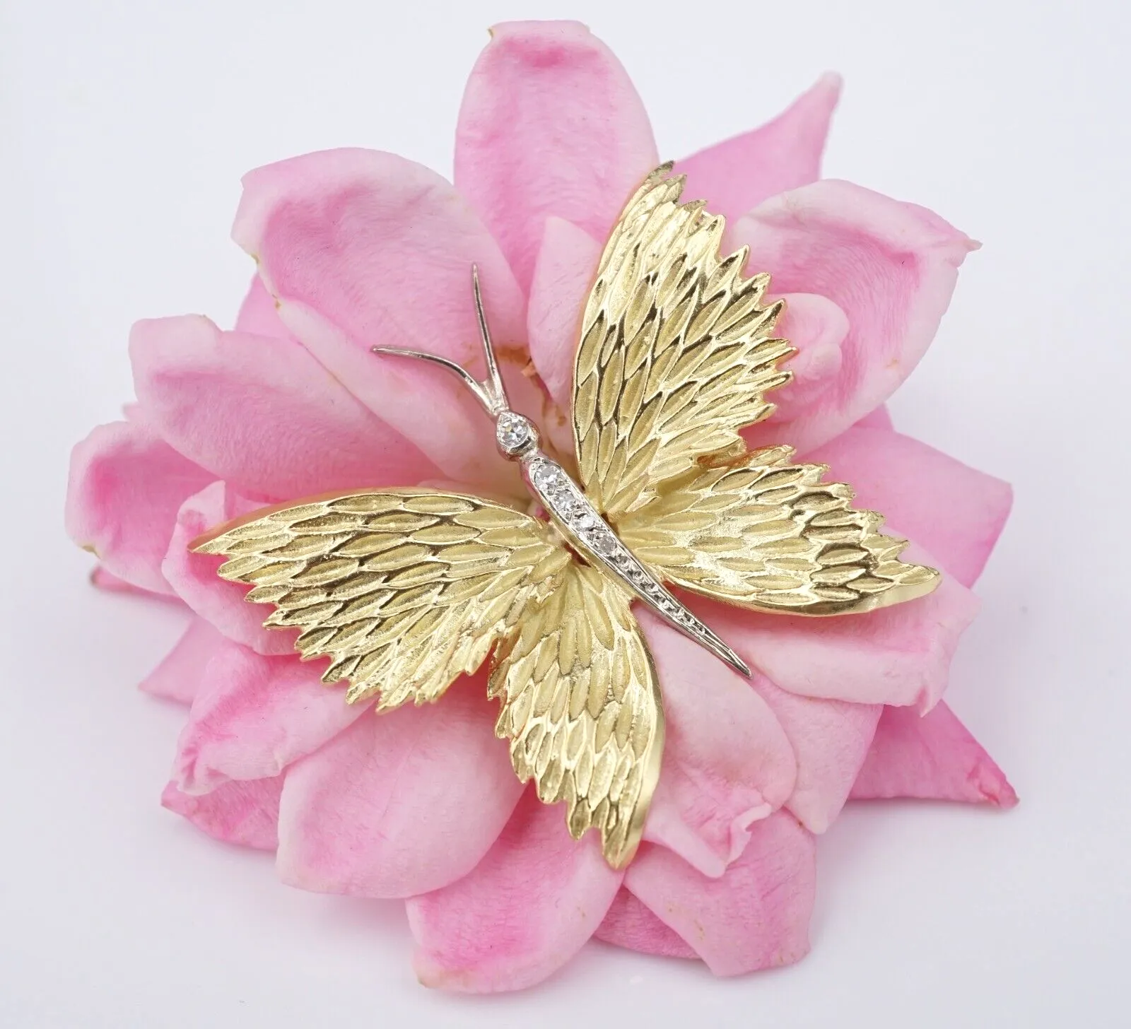 Vintage Tiffany & Co 18k Gold Platinum Diamond Butterfly Pin Brooch 1.25" OG496