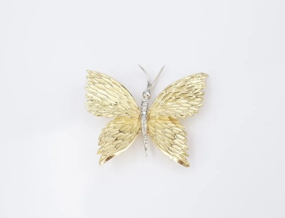 Vintage Tiffany & Co 18k Gold Platinum Diamond Butterfly Pin Brooch 1.25" OG496